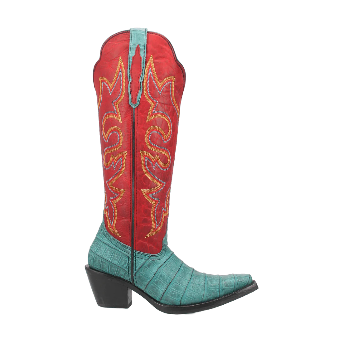 Dingo Ladies Matilda Turquoise & Red Leather Tall Boots DI231-BL3