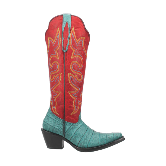 Dingo Ladies Matilda Turquoise & Red Leather Tall Boots DI231-BL3