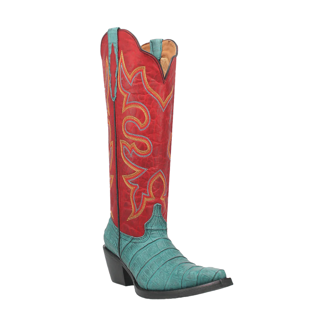 Dingo Ladies Matilda Turquoise & Red Leather Tall Boots DI231-BL3