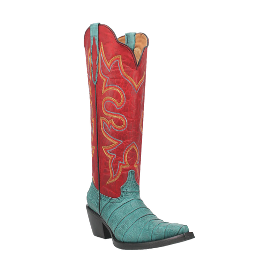 Dingo Ladies Matilda Turquoise & Red Leather Tall Boots DI231-BL3