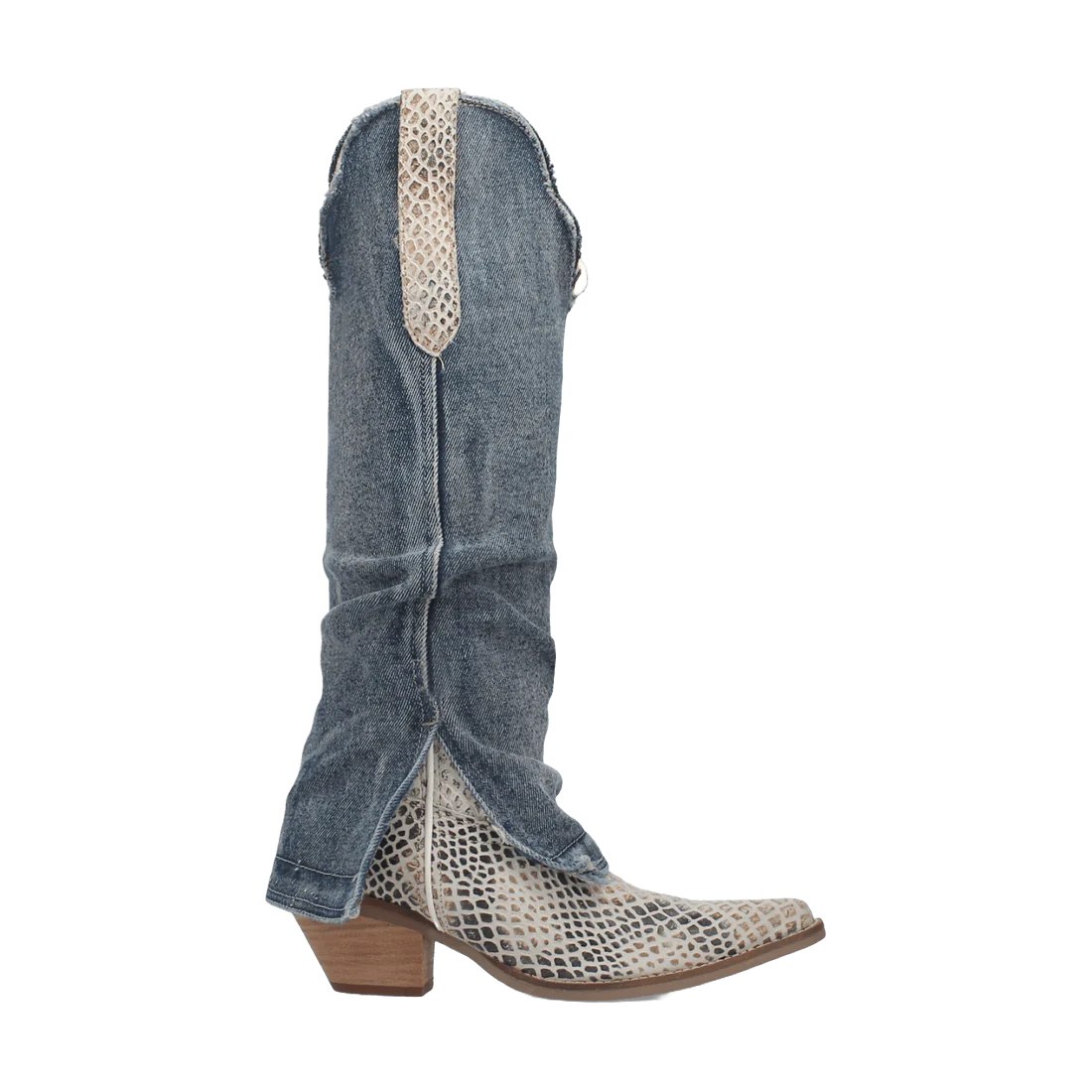 Dingo Ladies Shabby Denim Blue Lizard Leather Tall Boots DI245-BL