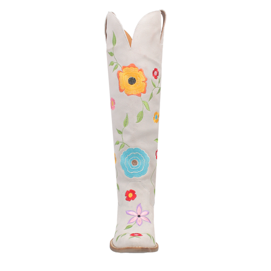 Dan Post Ladies Flower Power White Suede Tall Western Boots DI277-WH