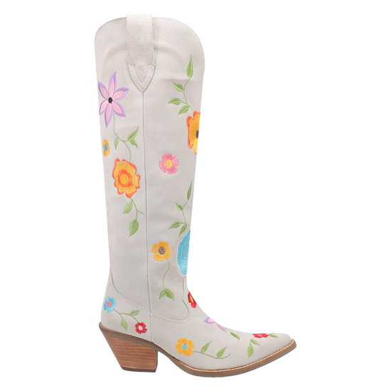 Dan Post Ladies Flower Power White Suede Tall Western Boots DI277-WH