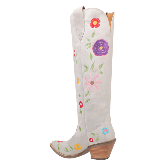 Dan Post Ladies Flower Power White Suede Tall Western Boots DI277-WH