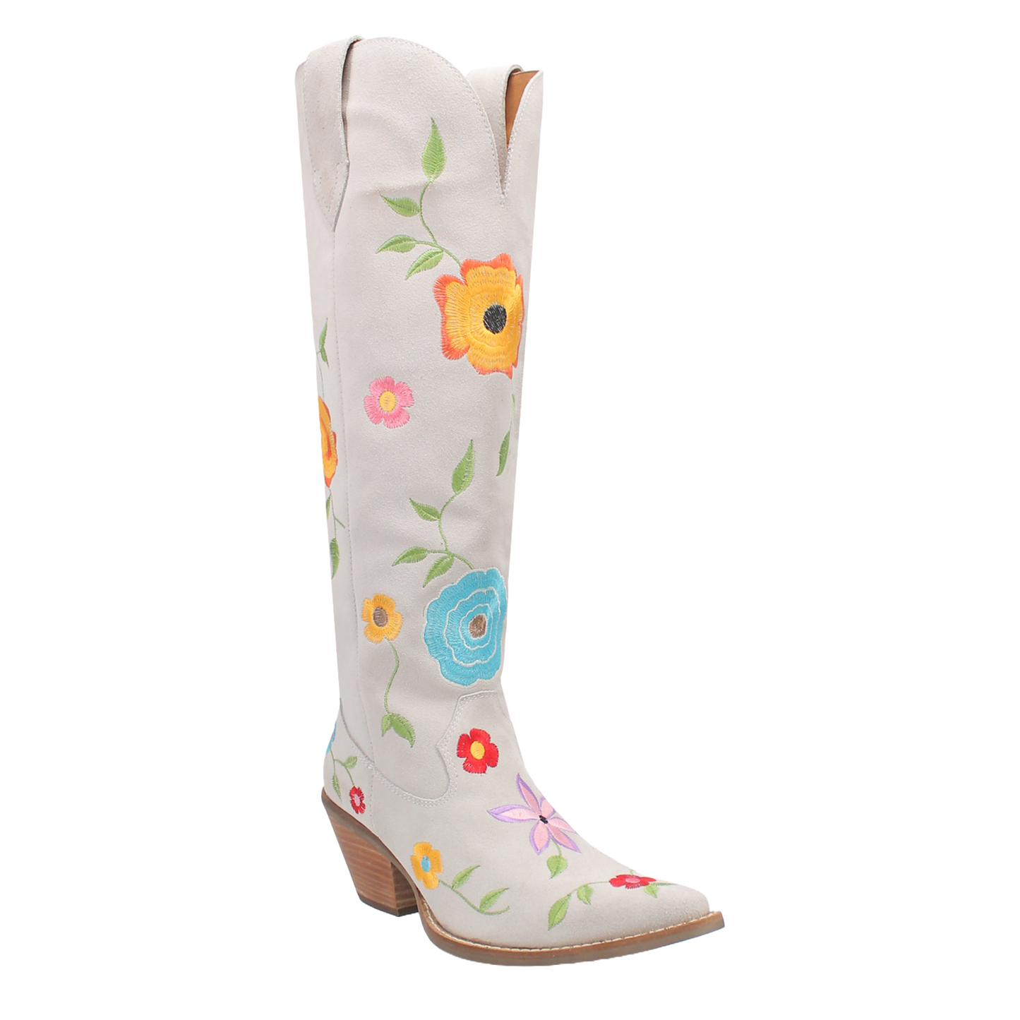 Dan Post Ladies Flower Power White Suede Tall Western Boots DI277-WH