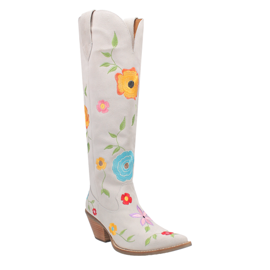 Dan Post Ladies Flower Power White Suede Tall Western Boots DI277-WH