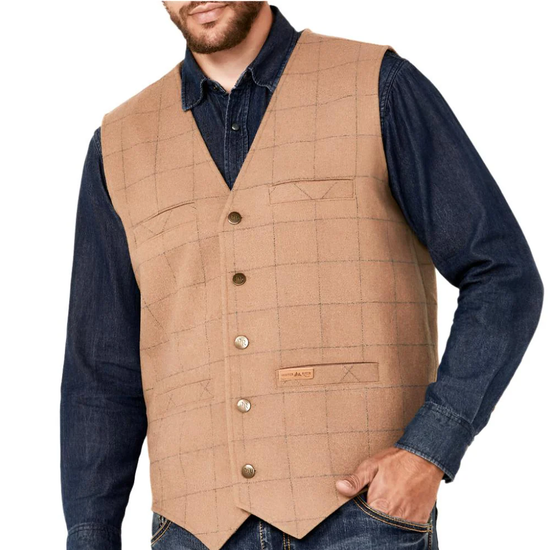 Powder River Outfitters Men's Plaid Tan Wool Vest DM98C04062