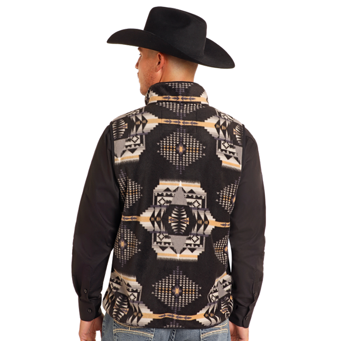 Powder River Outfitters Men's Aztec Printed Black Fleece Vest DM98C04093