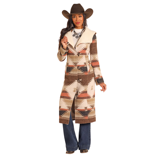 Powder River Outfitters Ladies Aztec Brown Long Wool Coat DW92C04123