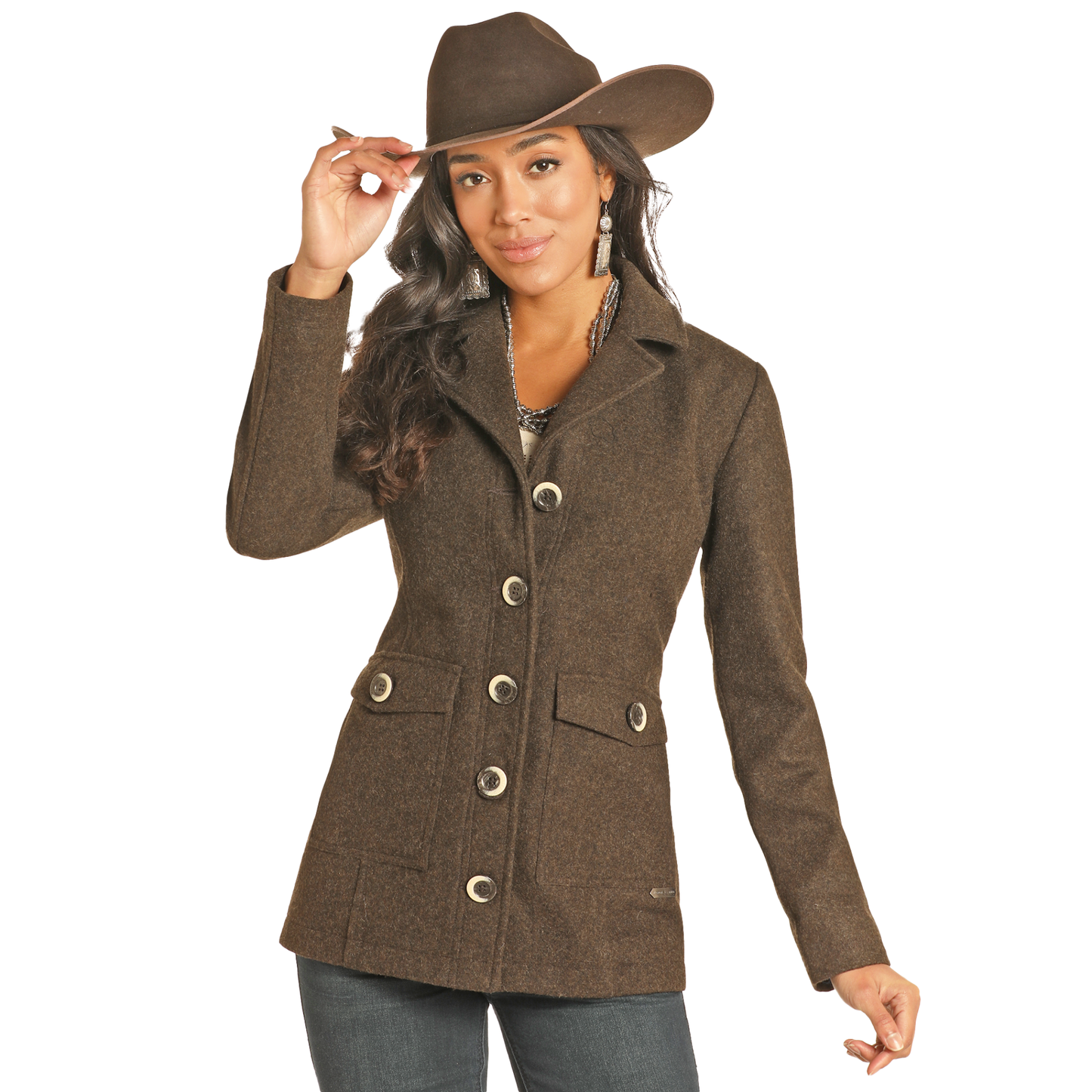 Powder River Outfitters Ladies Solid Dark Brown Wool Coat DW92C04129-22