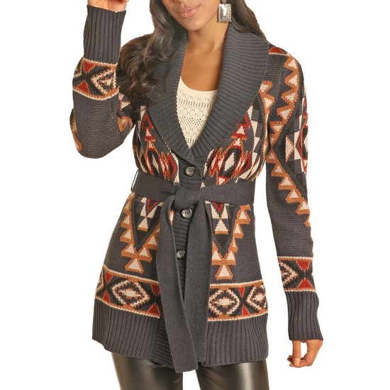 Powder River Ladies Charcoal Aztec Robe Cardigan DW95C04143-02