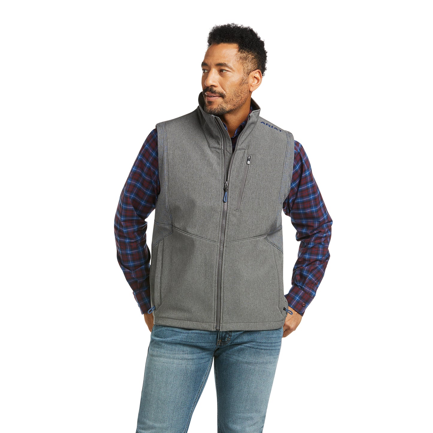 Ariat Men's Vernon Vent Charcoal and Cobalt Softshell Vest 10037496