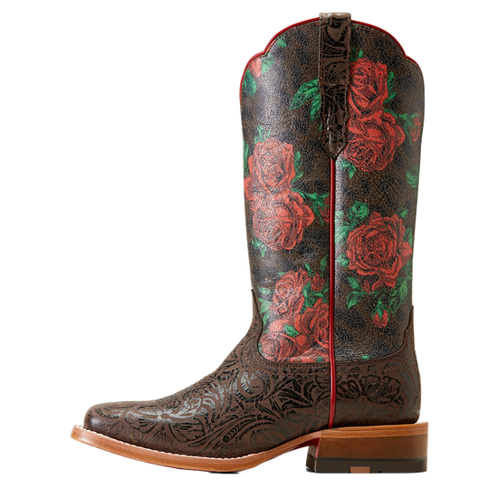 Ariat Ladies Frontier Farrah Chocolate Floral Emboss Western Boot 10046892