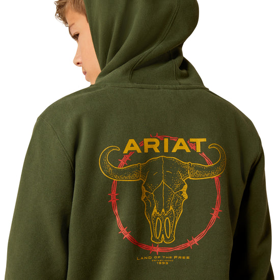 Ariat Youth Boy's Barbwire Skull Dark Green Hoodie 10052393