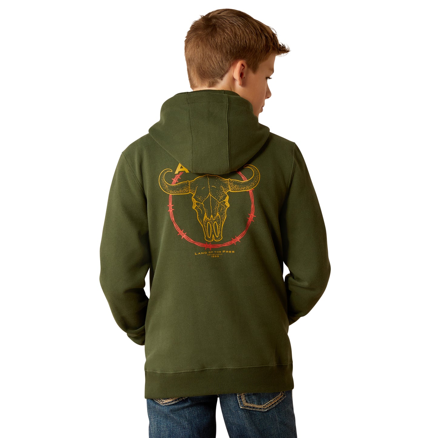 Ariat Youth Boy's Barbwire Skull Dark Green Hoodie 10052393