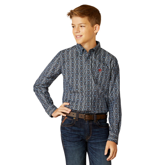 Ariat Youth Boy's Rochard Chambray Blue Classic Fit Shirt 10052630