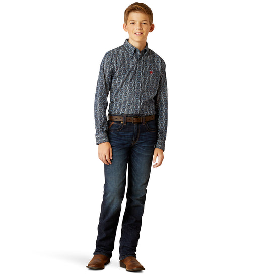 Ariat Youth Boy's Rochard Chambray Blue Classic Fit Shirt 10052630