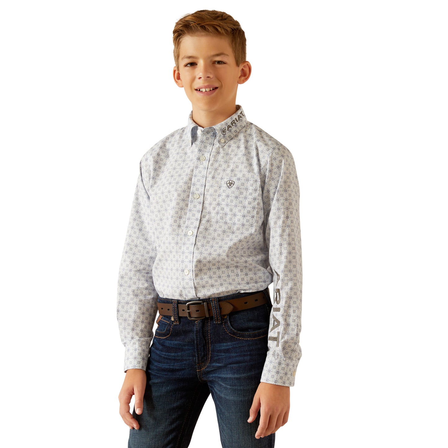 Ariat Youth Boy's Team Kody Blue & Grey Button Down Shirt 10052633