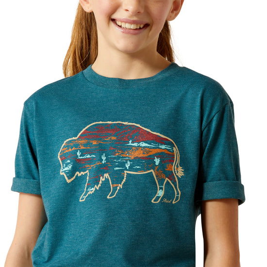 Ariat Youth Girl's Bison Ranch Deep Sea Heather T-Shirt 10052513