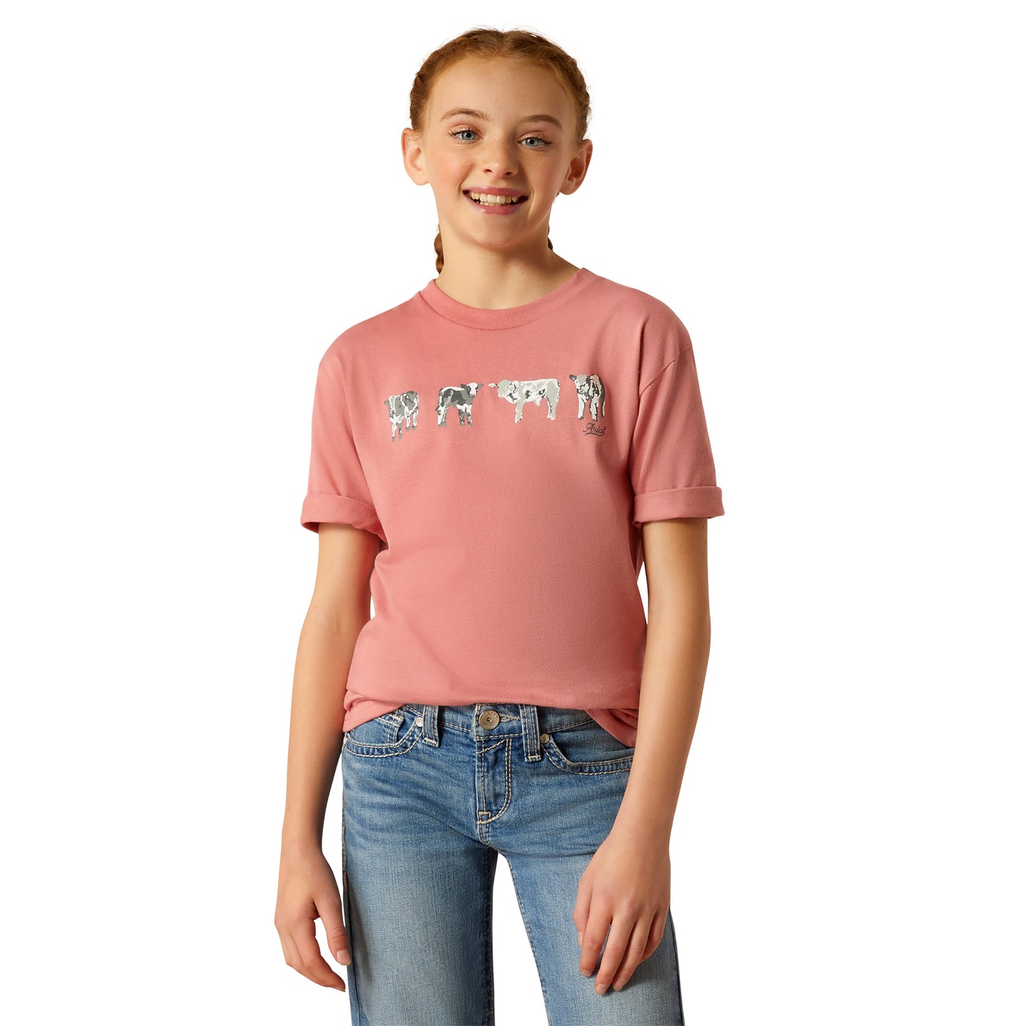 Ariat Youth Girl's Mini Cow Squad Dusty Rose Pink T-Shirt 10052539