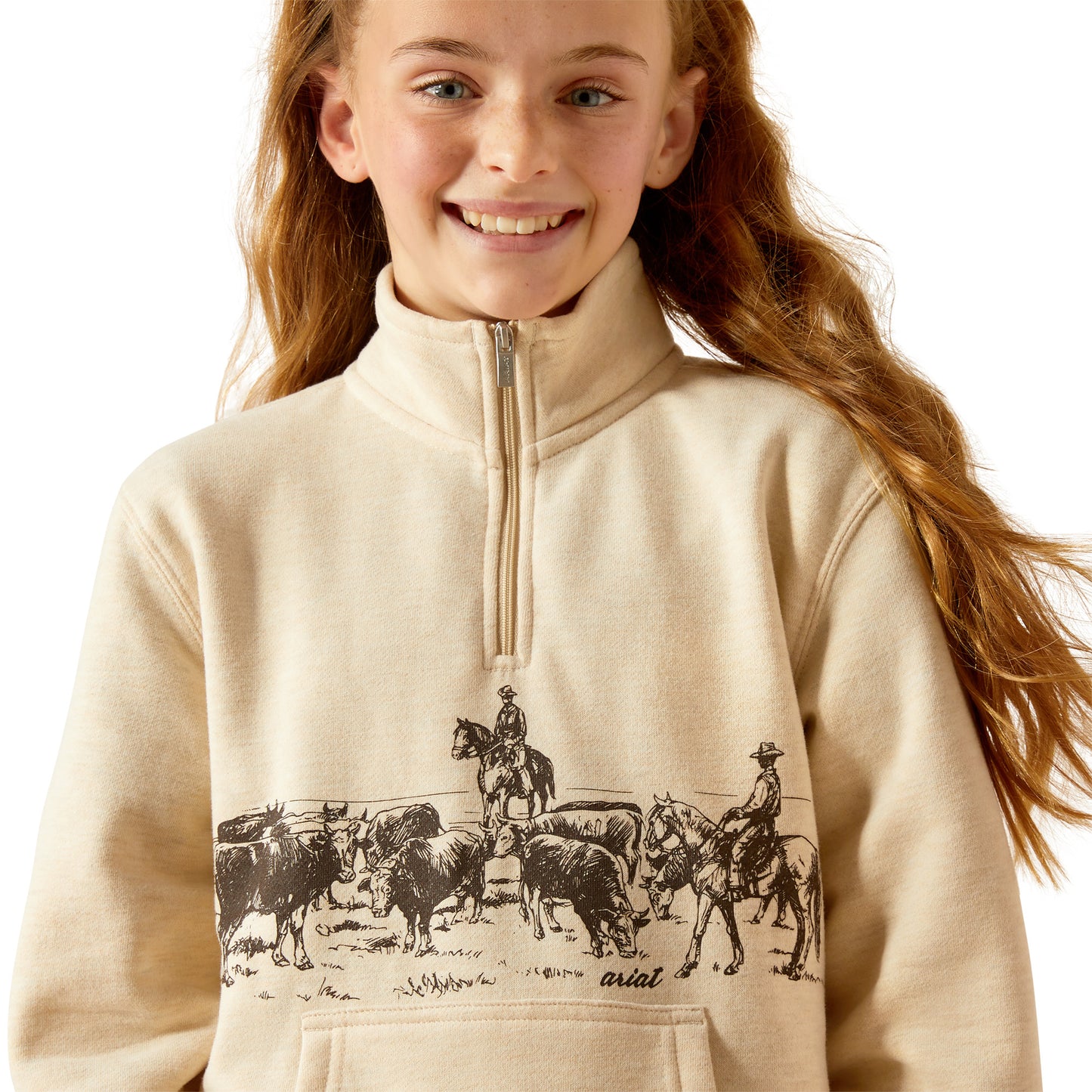 Ariat Youth Girl's Pasture 1/4 Zip Oatmeal Heather Sweatshirt 10052653