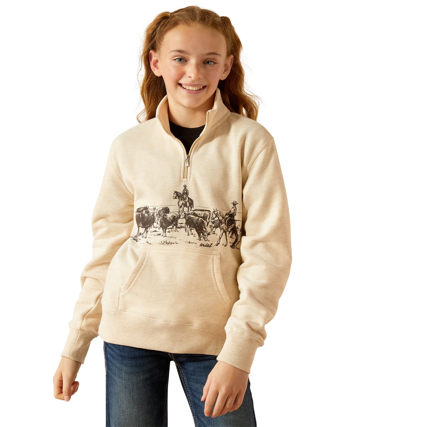 Ariat Youth Girl's Pasture 1/4 Zip Oatmeal Heather Sweatshirt 10052653