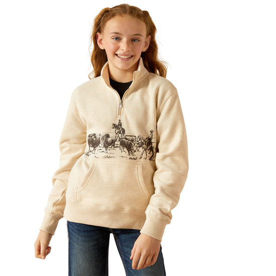 Ariat Youth Girl's Pasture 1/4 Zip Oatmeal Heather Sweatshirt 10052653