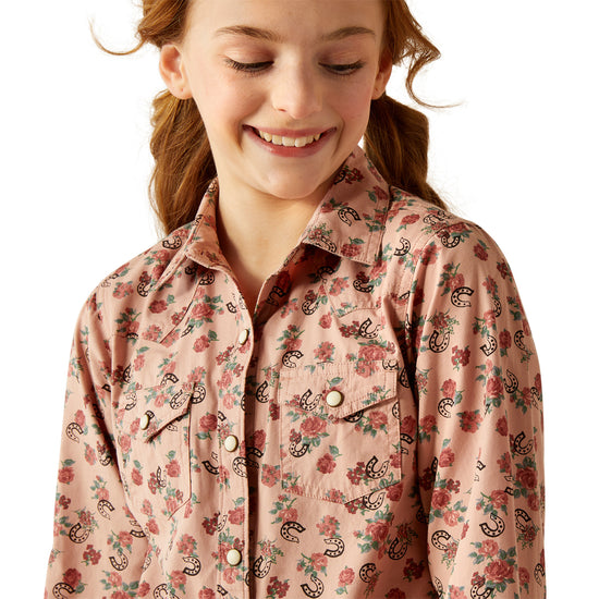 Ariat Youth Girl's Flowers n' Horseshoes Print Snap Down Shirt 10053889