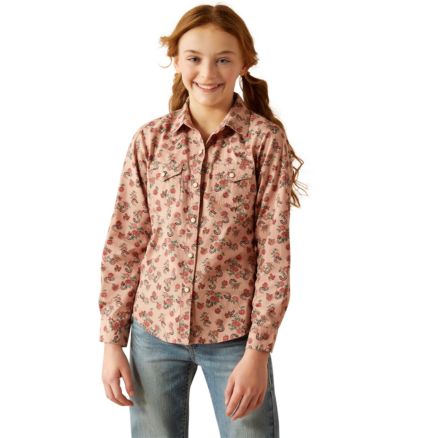 Ariat Youth Girl's Flowers n' Horseshoes Print Snap Down Shirt 10053889