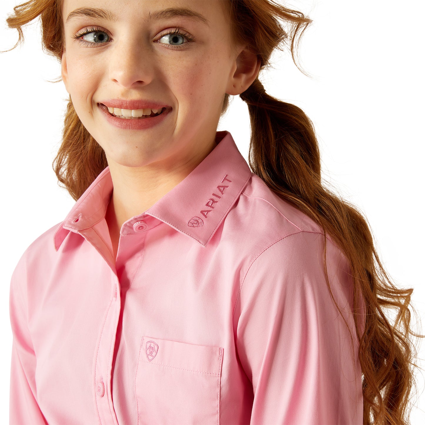 Ariat Youth Girl's Team Kirby Stretch Prism Pink Button Down Shirt 10053943