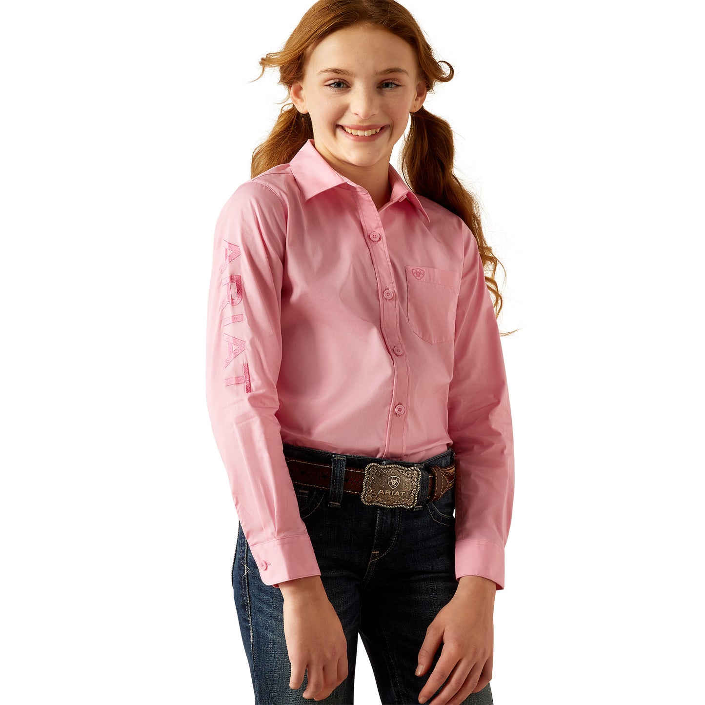 Ariat Youth Girl's Team Kirby Stretch Prism Pink Button Down Shirt 10053943