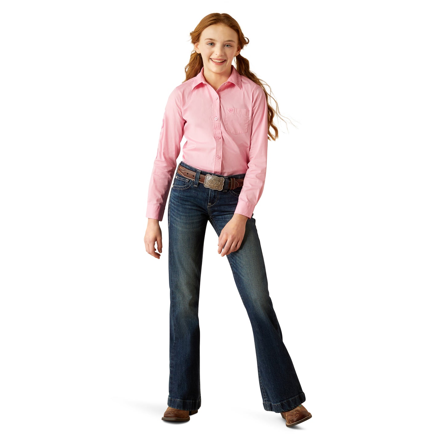 Ariat Youth Girl's Team Kirby Stretch Prism Pink Button Down Shirt 10053943