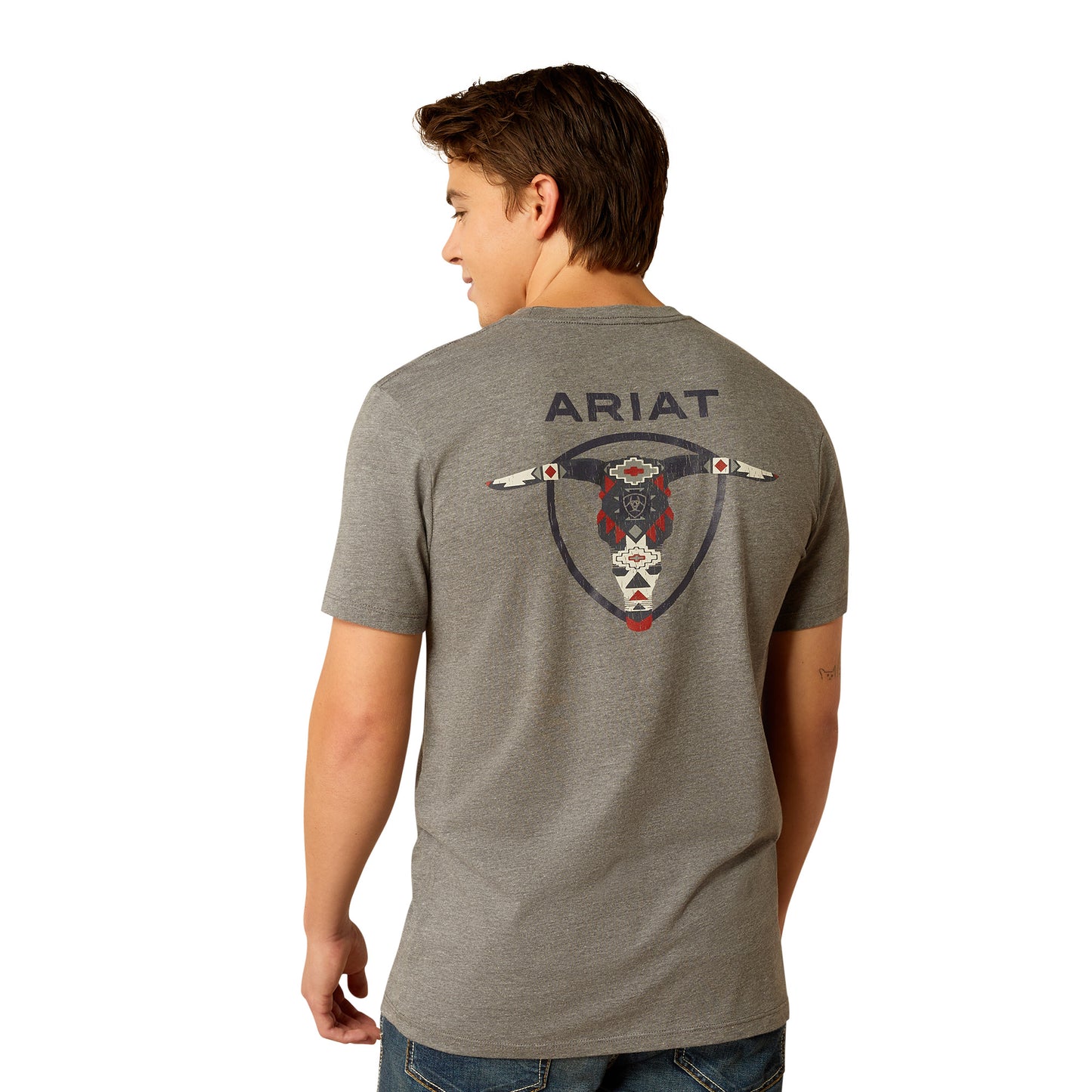 Ariat Men's Southwestern Longhorn Graphite Heather T-Shirt 10052037