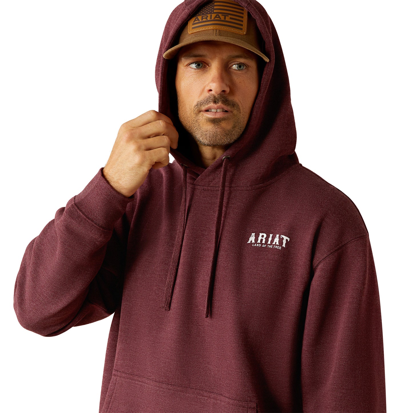 Ariat Men's Western Vertical Flag Berry Bark Heather Hoodie 10052462