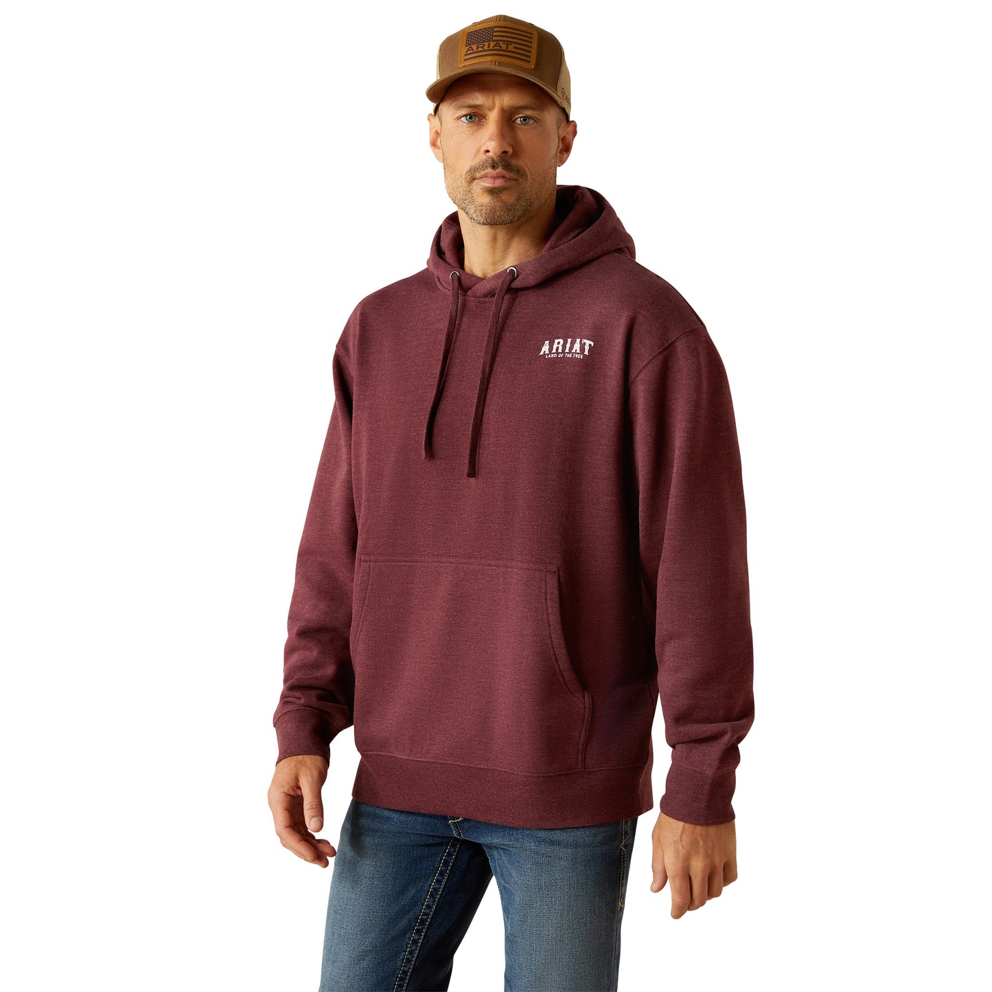 Ariat Men's Western Vertical Flag Berry Bark Heather Hoodie 10052462