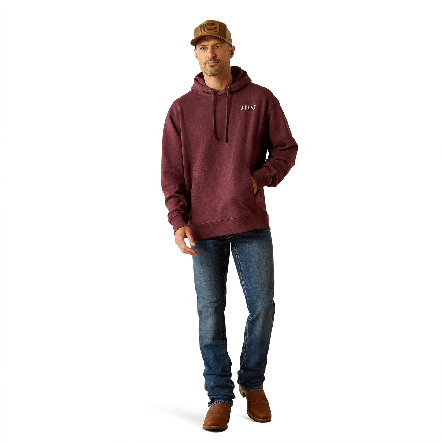 Ariat Men's Western Vertical Flag Berry Bark Heather Hoodie 10052462