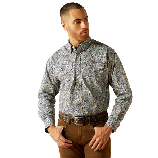 Ariat Men's Rocky Khaki Blue Classic Fit Button Shirt 10052620