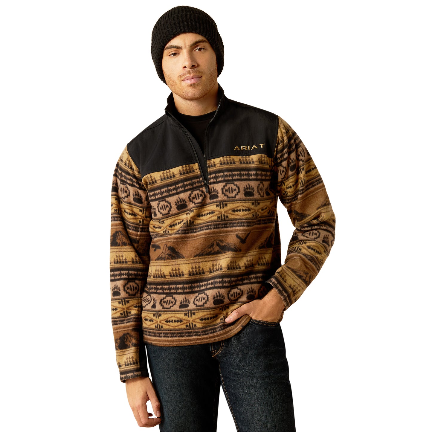 Ariat Men's Basis 2.0 Brown Scenic Serape 1/4 Zip Sweatshirt 10052732