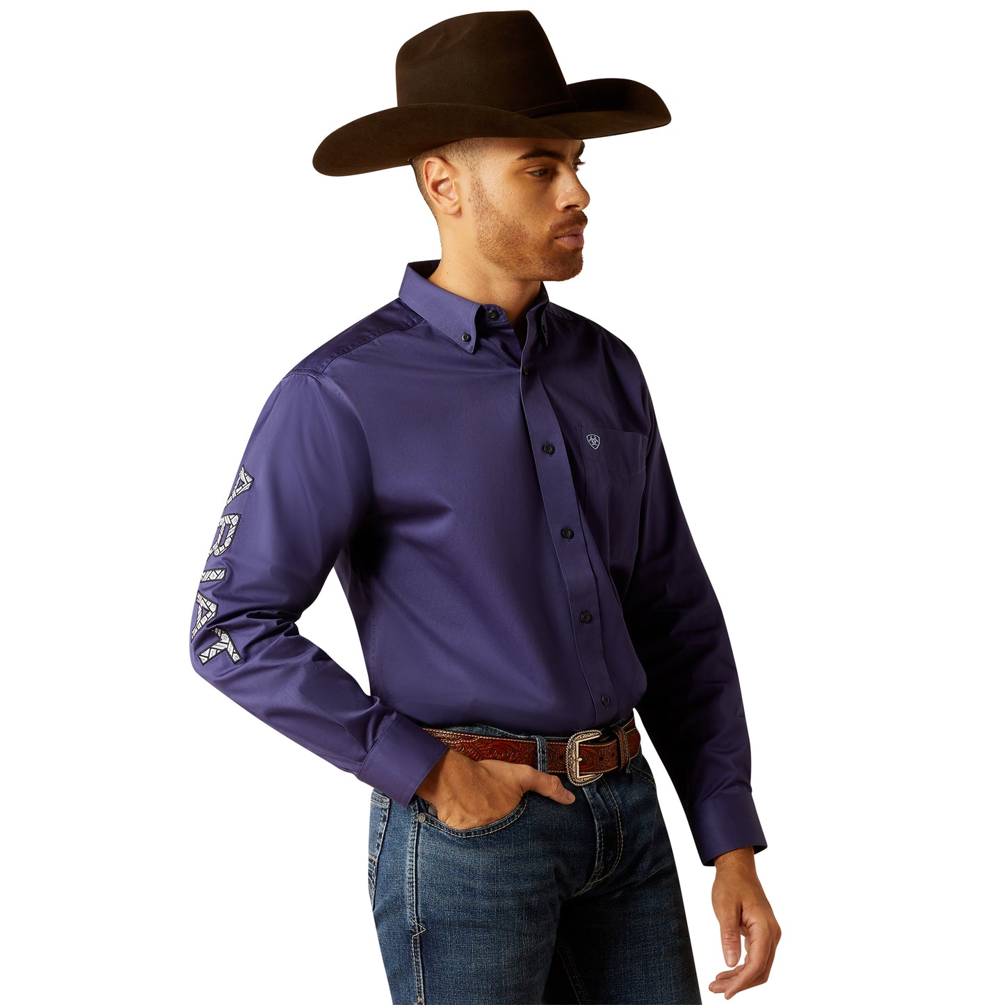 Ariat Men's Team Logo Twill Dark Blue Classic Fit Shirt 10052822