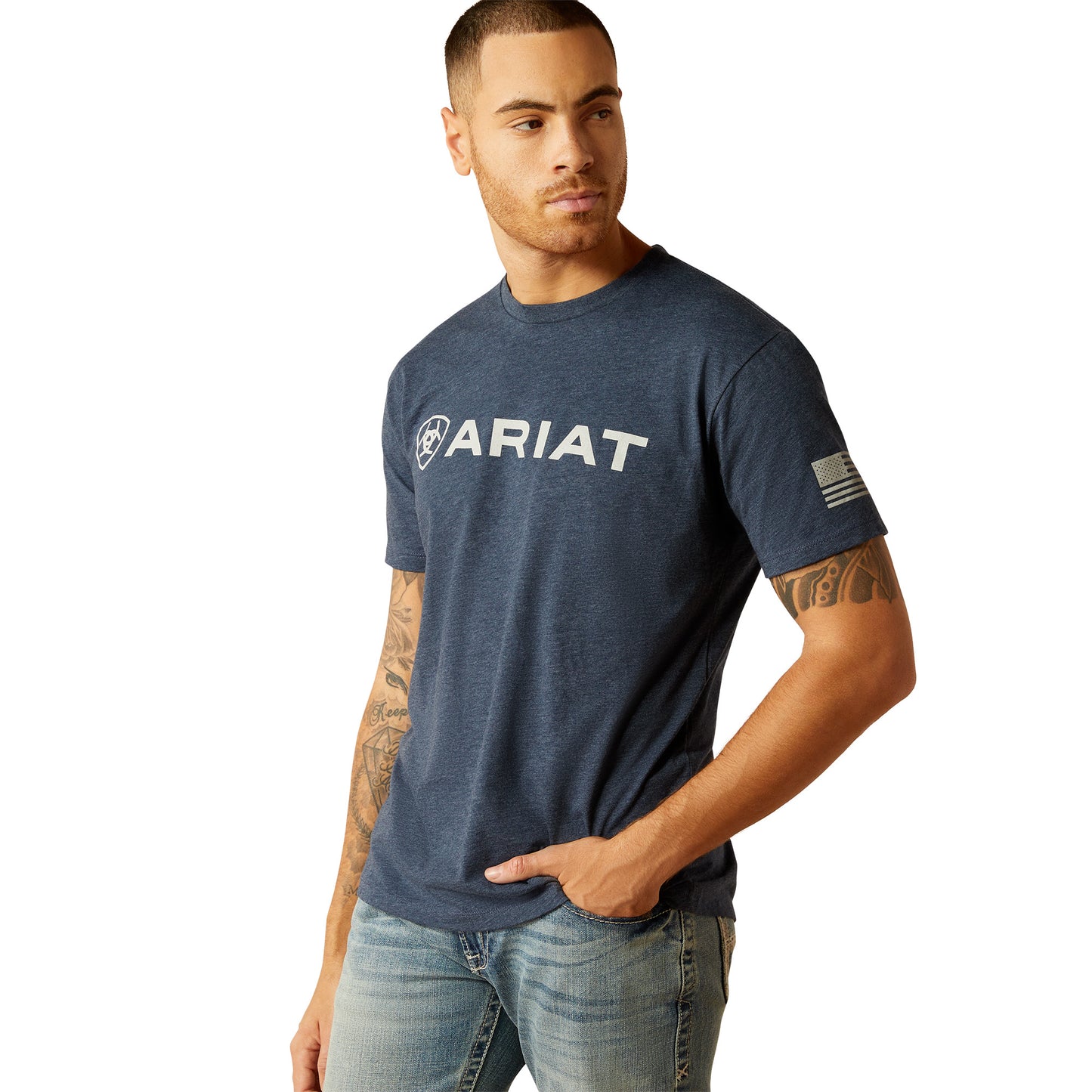 Ariat Men's Shield Flag Navy Heather T-Shirt 10054198