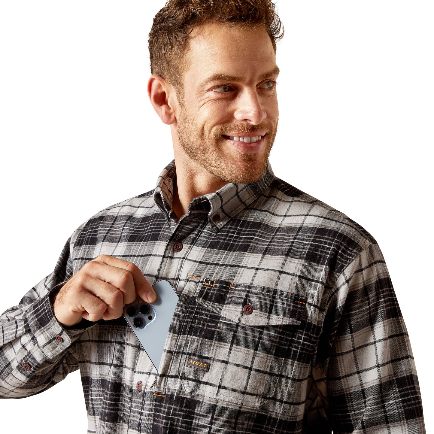 Ariat Men's Rebar Durastretch™ Charcoal Flannel Work Shirt 10051973