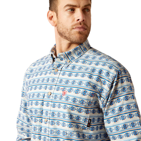 Ariat Men's FR Tenmile Aztec Blue & White Button Down Work Shirt 10052930