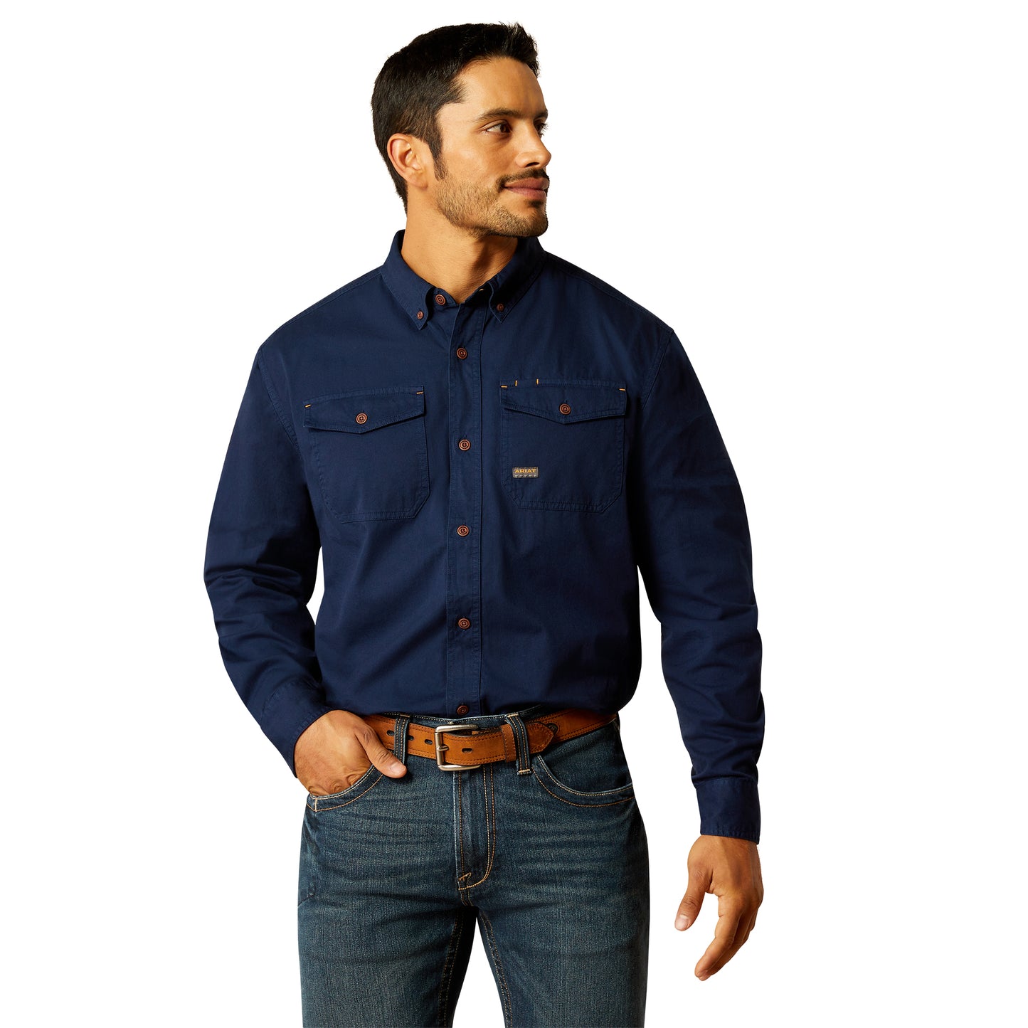 Ariat Men's Rebar Washed Twill Navy Button Down Work Shirt 10052941