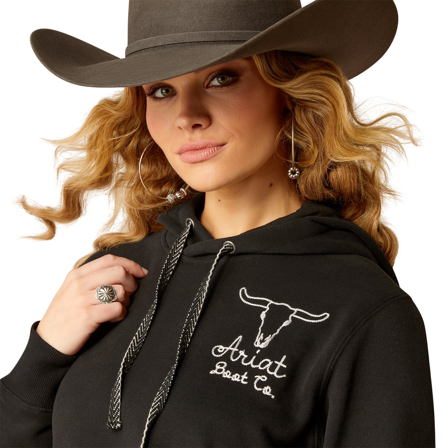 Ariat Ladies Steer Stitch Embroidered Black Hoodie 10051999