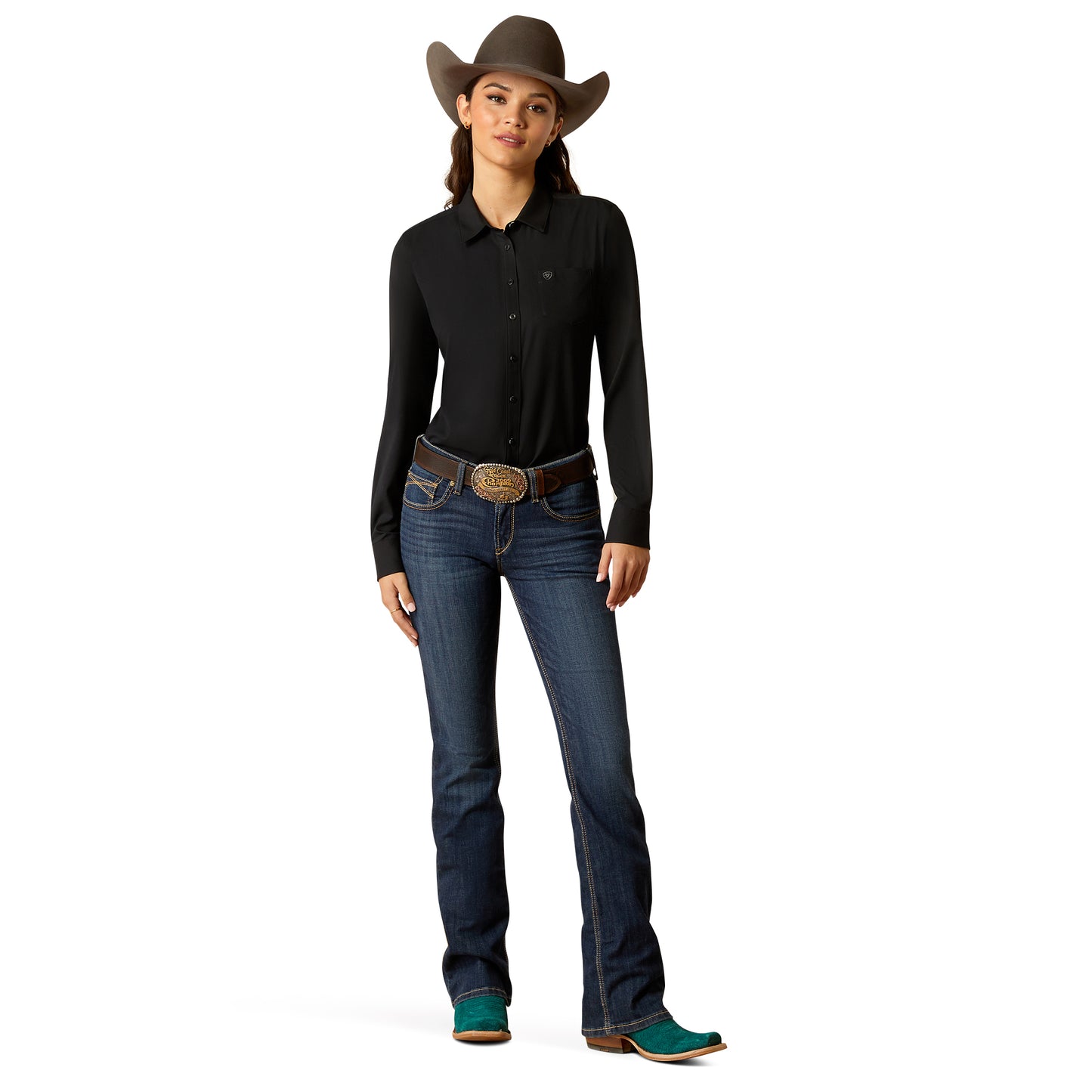 Ariat Ladies Kirby Pro Solid Black Button Up Shirt 10052132