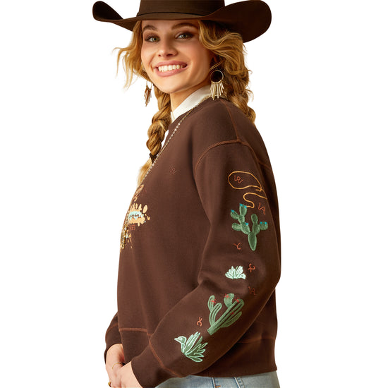 Ariat Ladies Riata Mole Brown Rodeo Graphic Sweatshirt 10052608