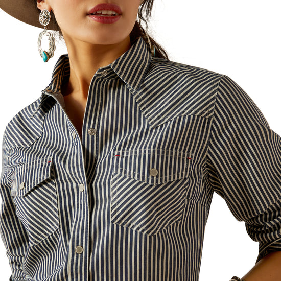 Ariat Ladies Railroad Indigo Stripe Button Down Shirt 10052967