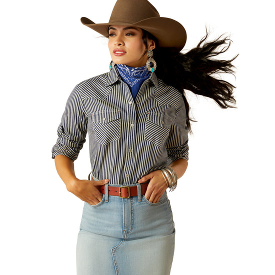 Ariat Ladies Railroad Indigo Stripe Button Down Shirt 10052967