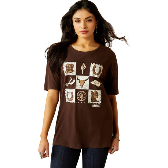 Ariat Ladies Checkerboard Mole Brown Graphic T-Shirt 10053956