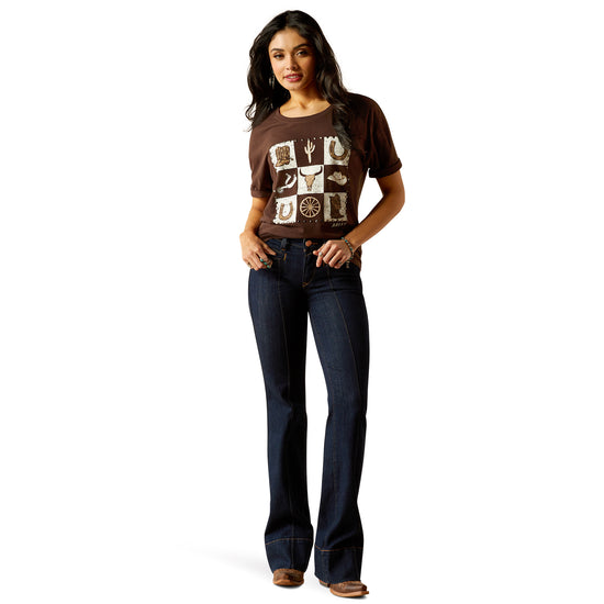 Ariat Ladies Checkerboard Mole Brown Graphic T-Shirt 10053956